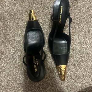 Saint Laurent Black Heels with Gold Tips Authentic, Never Worn